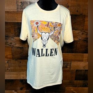 Wallen Women's Cream Ivory Short Sleeve Tee Shirt Longhorn Western Large Cowgirl